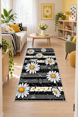 Floral Contemporary Kitchen Rug in a living room