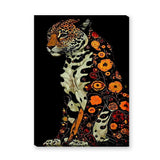 Floral Jaguar Maximalist Wall Art – Orange Botanical Leopard Portrait