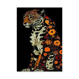 Floral Jaguar Maximalist Wall Art – Orange Botanical Leopard Portrait