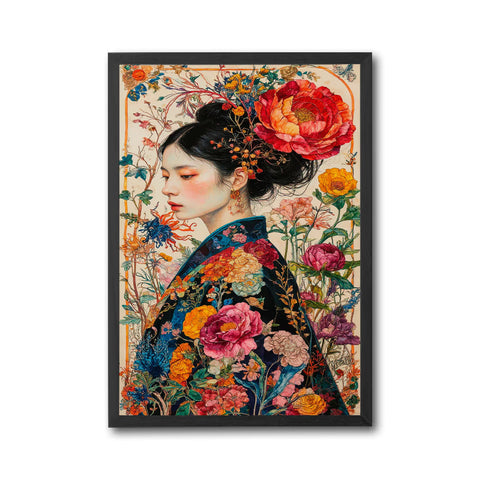 Floral Kimono Portrait Aesthetic Wall Décor Print
