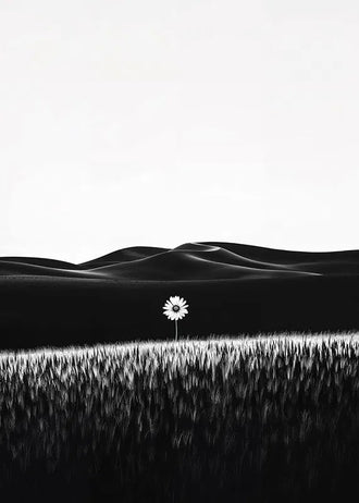 Floral Landscape Minimalist Wall Art – Black and White Daisy Print