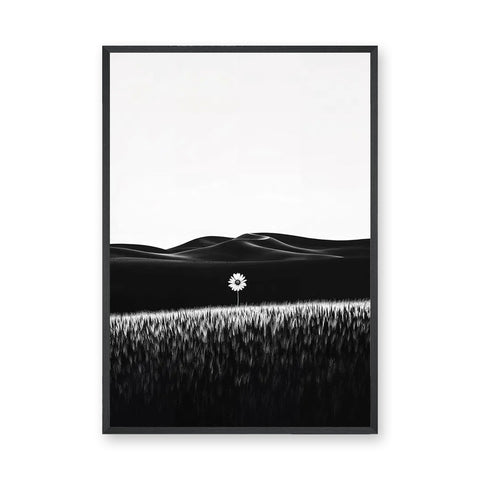 Floral Landscape Minimalist Wall Art – Black and White Daisy Print