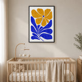 Floral Minimalist Botanical Wall Art – Blue and Yellow Flower