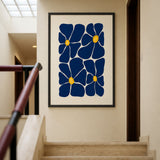 Floral Minimalist Wall Art – Navy Blue Blooms on Cream