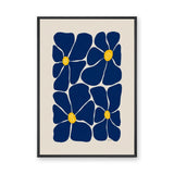 Floral Minimalist Wall Art – Navy Blue Blooms on Cream
