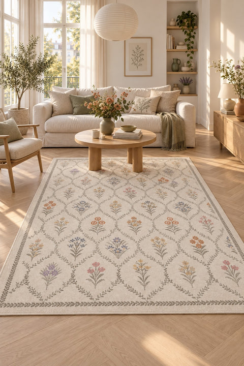 Floral Modern Area Rug in a living room