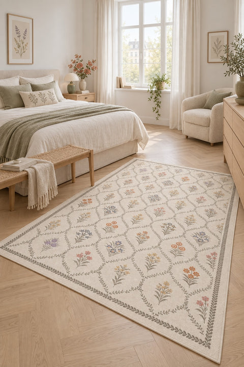 Floral Modern Area Rug in a bedroom