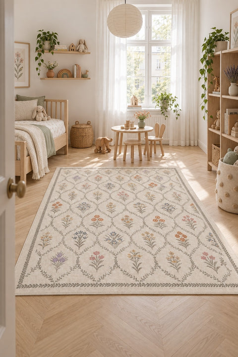 Floral Modern Area Rug in a nursery
