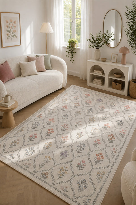 Floral Modern Area Rug in a living room