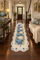 Floral Modern Oval Kitchen Rug – Blue in a hallway
