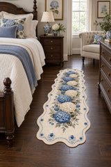 Floral Modern Oval Kitchen Rug – Blue in a bedroom
