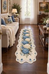 Floral Modern Oval Kitchen Rug – Blue in a living room