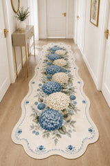 Floral Modern Oval Kitchen Rug – Blue in a hallway
