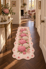 Floral Modern Oval Kitchen Rug – Pink in a hallway