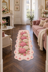 Floral Modern Oval Kitchen Rug – Pink in a living room