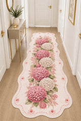 Floral Modern Oval Kitchen Rug – Pink in a hallway