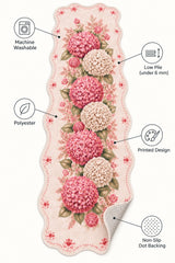 Floral Modern Oval Kitchen Rug – Pink – features