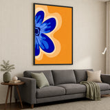 Floral Modern Pop Art Wall Art – Blue Flower on Orange Background