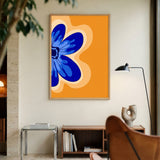 Floral Modern Pop Art Wall Art – Blue Flower on Orange Background