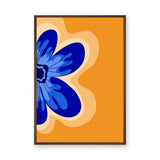 Floral Modern Pop Art Wall Art – Blue Flower on Orange Background