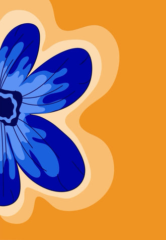Floral Modern Pop Art Wall Art – Blue Flower on Orange Background