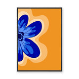 Floral Modern Pop Art Wall Art – Blue Flower on Orange Background
