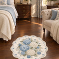 Floral Modern Round Kitchen Rug – Blue in a bedroom