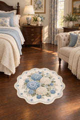 Floral Modern Round Kitchen Rug – Blue in a bedroom