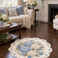 Floral Modern Round Kitchen Rug – Blue in a living room