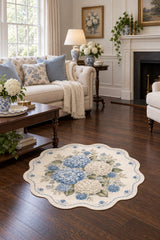 Floral Modern Round Kitchen Rug – Blue in a living room