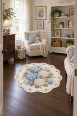 Floral Modern Round Kitchen Rug – Blue in a nursery