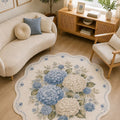 Floral Modern Round Kitchen Rug – Blue in a living room