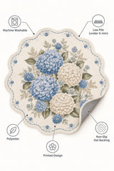 Floral Modern Round Kitchen Rug – Blue – features