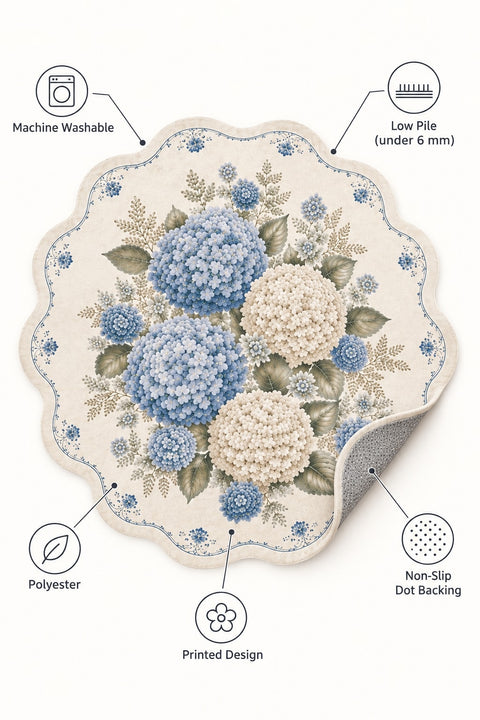 Floral Modern Round Kitchen Rug – Blue – features