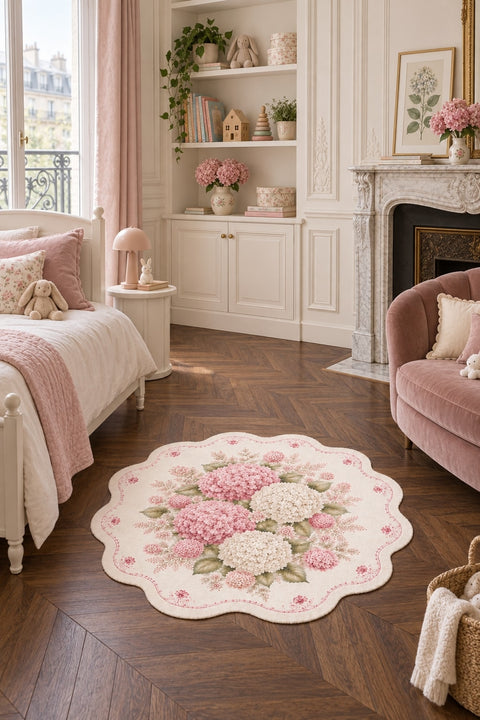 Floral Modern Round Kitchen Rug – Pink in a nursery