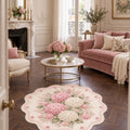 Floral Modern Round Kitchen Rug – Pink in a living room