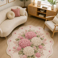Floral Modern Round Kitchen Rug – Pink in a living room