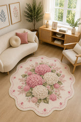 Floral Modern Round Kitchen Rug – Pink in a living room