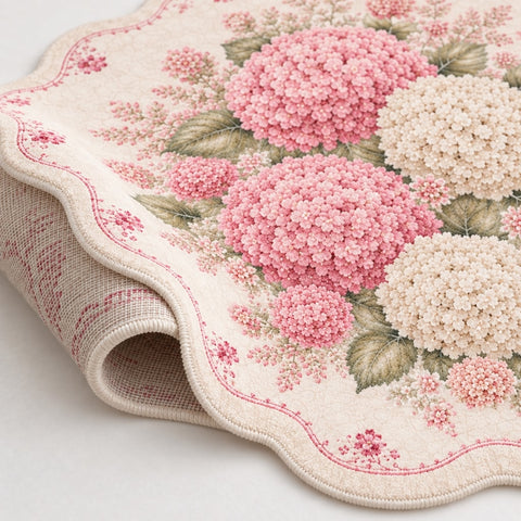 Floral Modern Round Kitchen Rug – Pink – texture close-up