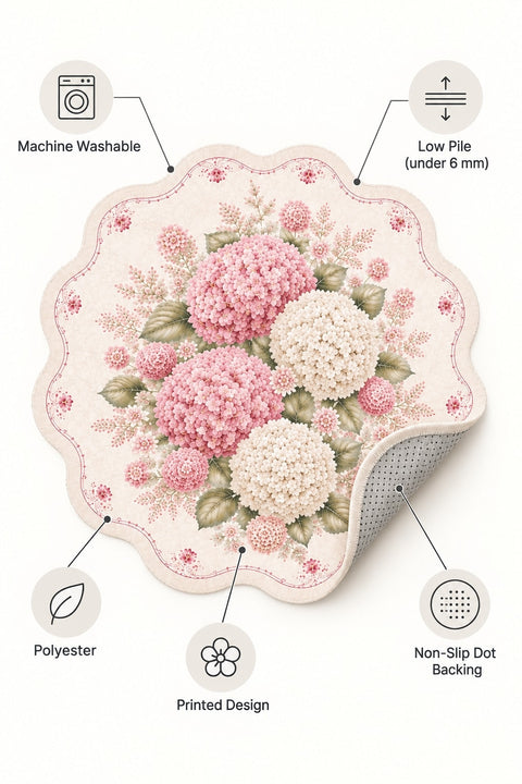 Floral Modern Round Kitchen Rug – Pink – features