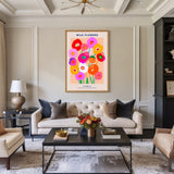 Floral Modern Wall Art – Vibrant Wild Flowers Bouquet Typography