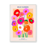 Floral Modern Wall Art – Vibrant Wild Flowers Bouquet Typography