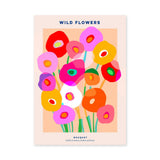Floral Modern Wall Art – Vibrant Wild Flowers Bouquet Typography