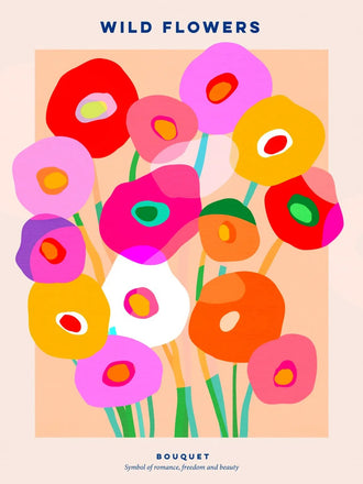Floral Modern Wall Art – Vibrant Wild Flowers Bouquet Typography