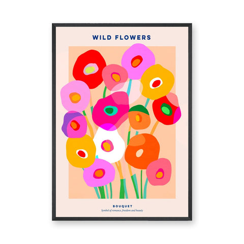 Floral Modern Wall Art – Vibrant Wild Flowers Bouquet Typography