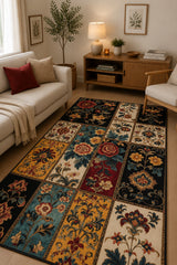 Floral Patchwork Kitchen Rug in a living room