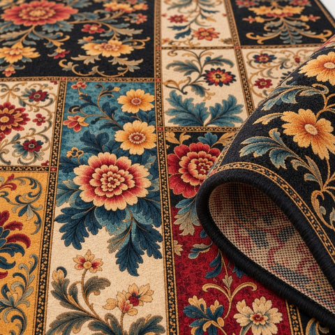Floral Patchwork Kitchen Rug – texture close-up