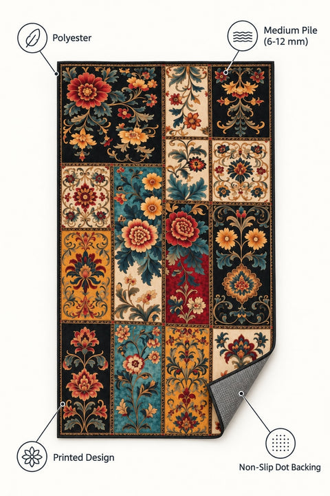 Floral Patchwork Kitchen Rug – features
