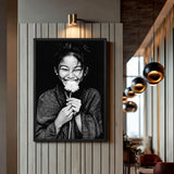 Floral Portrait Modern Minimalist Wall Art – Black and White Daisy Smile