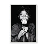 Floral Portrait Modern Minimalist Wall Art – Black and White Daisy Smile